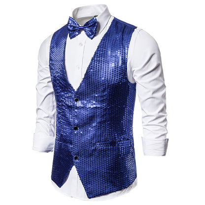 Sequined Men's Vest With Bowtie Performance Clothing