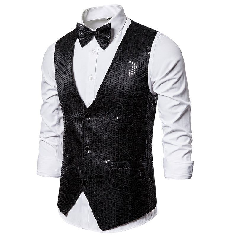 Sequined Men's Vest With Bowtie Performance Clothing