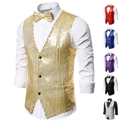 Sequined Men's Vest With Bowtie Performance Clothing