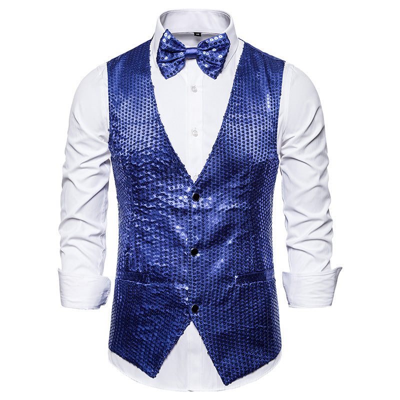 Sequined Men's Vest With Bowtie Performance Clothing