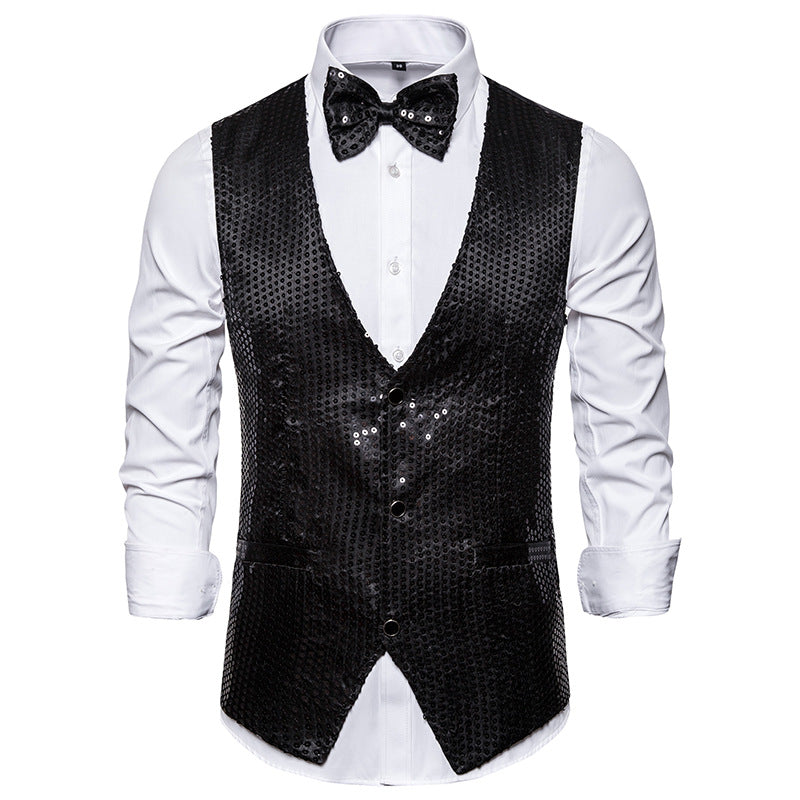 Sequined Men's Vest With Bowtie Performance Clothing