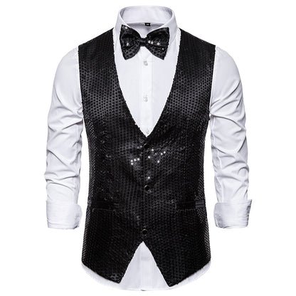 Sequined Men's Vest With Bowtie Performance Clothing