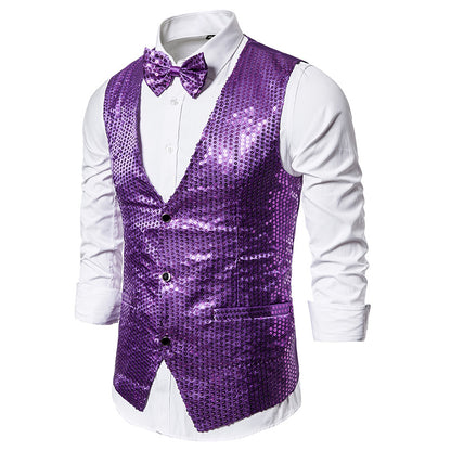 Sequined Men's Vest With Bowtie Performance Clothing