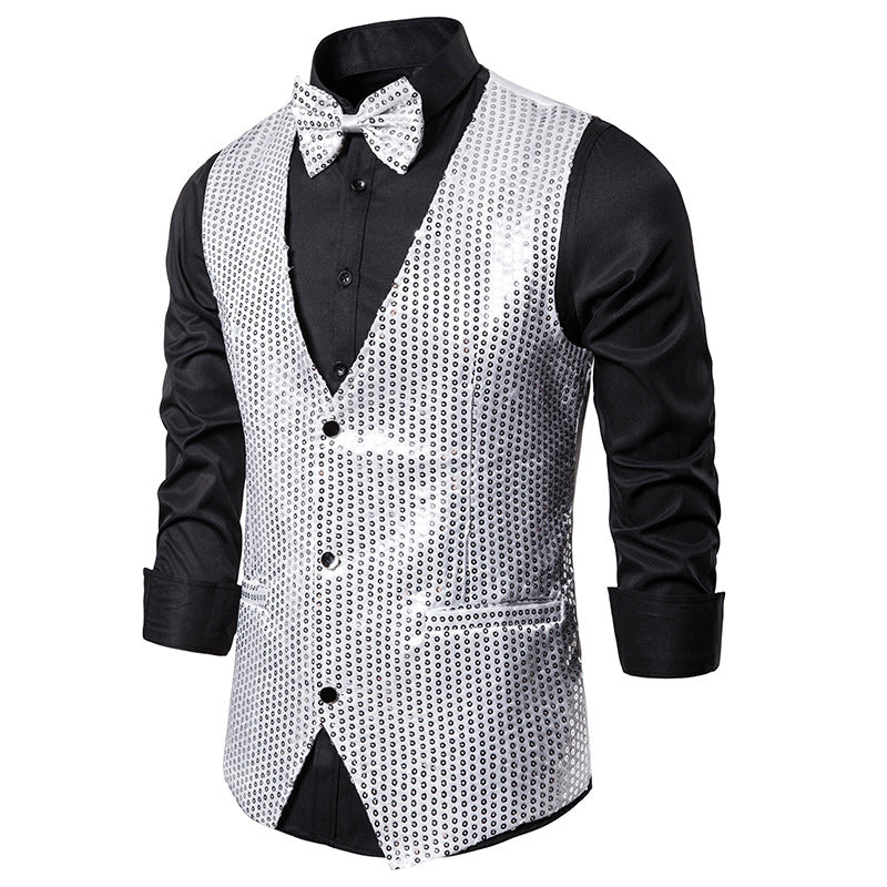 Sequined Men's Vest With Bowtie Performance Clothing