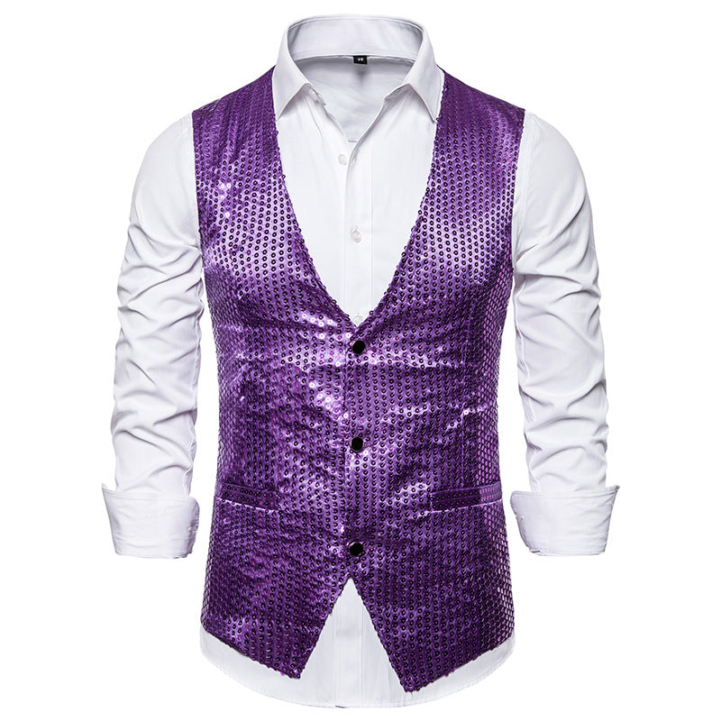 Sequined Men's Vest With Bowtie Performance Clothing