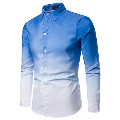 Men's Style Daily Casual Gradient Design Turndown Long Sleeves Shirts