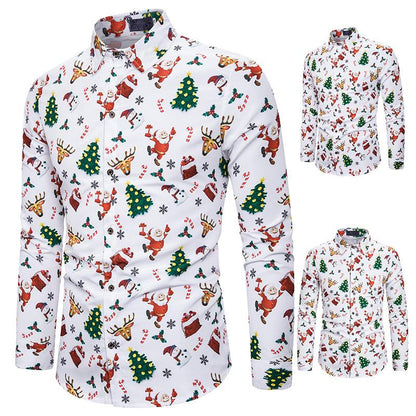 Men's Style Daily Casual Xmas Design Turndown Long Sleeves Shirts