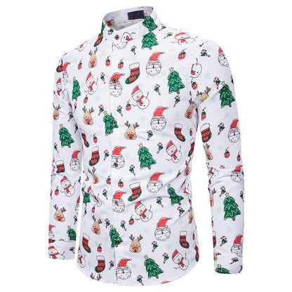 Men's Style Daily Casual Xmas Design Stand-Up Collar Long Sleeves Shirts