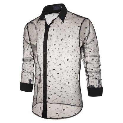 Men's Style Lace Transparent Style Snowflake Turndown Long Sleeves Shirts