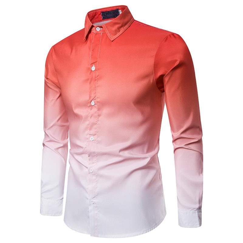 Men's Style Daily Casual Gradient Design Turndown Long Sleeves Shirts