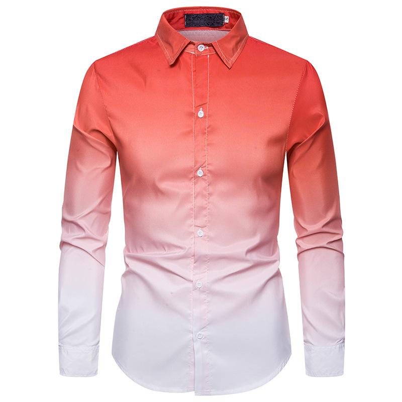 Men's Style Daily Casual Gradient Design Turndown Long Sleeves Shirts