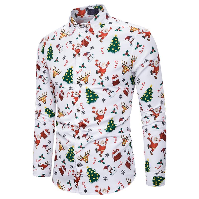 Men's Style Daily Casual Xmas Design Turndown Long Sleeves Shirts