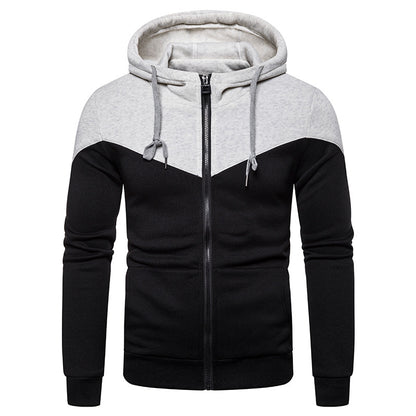 Men's Hooded Two-color Stitching Zipper Sports Hooded Sweaters