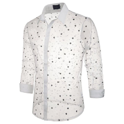 Men's Style Lace Transparent Style Snowflake Turndown Long Sleeves Shirts