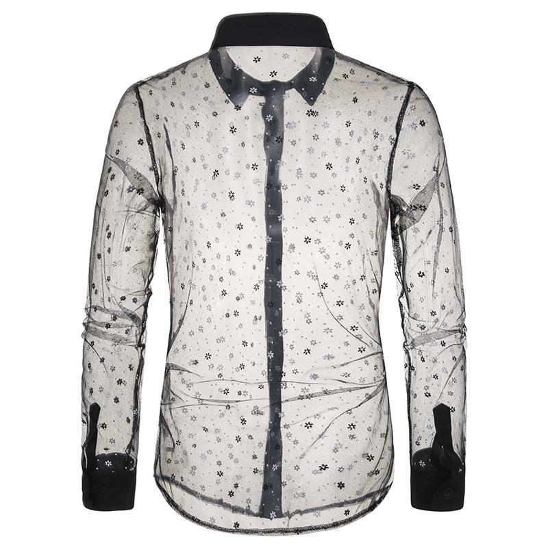 Men's Style Lace Transparent Style Snowflake Turndown Long Sleeves Shirts