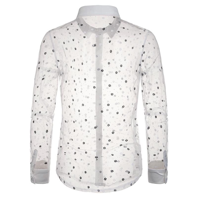 Men's Style Lace Transparent Style Snowflake Turndown Long Sleeves Shirts