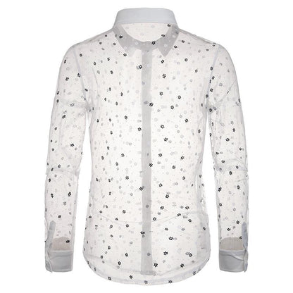 Men's Style Lace Transparent Style Snowflake Turndown Long Sleeves Shirts