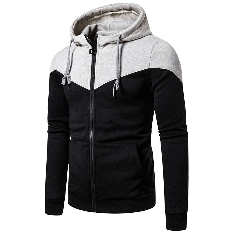 Men's Hooded Two-color Stitching Zipper Sports Hooded Sweaters