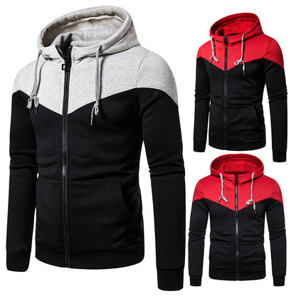 Men's Hooded Two-color Stitching Zipper Sports Hooded Sweaters