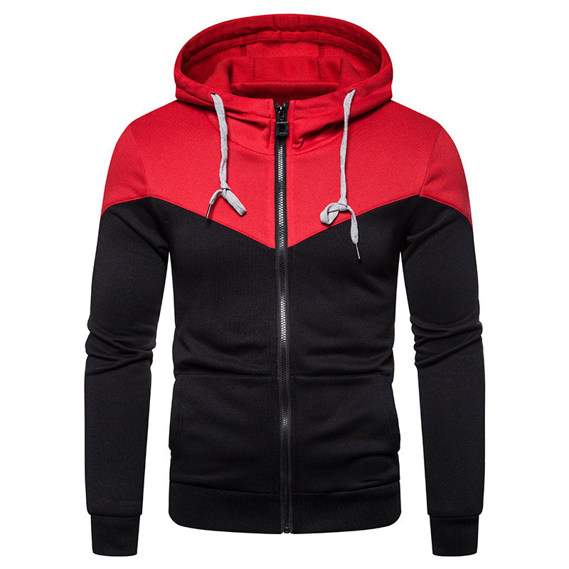 Men's Hooded Two-color Stitching Zipper Sports Hooded Sweaters