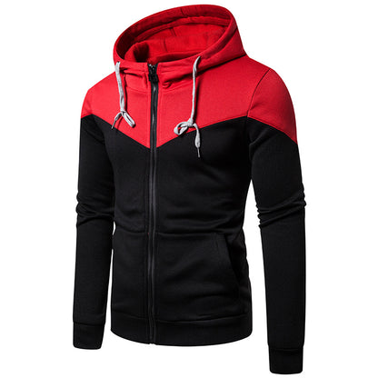 Men's Hooded Two-color Stitching Zipper Sports Hooded Sweaters