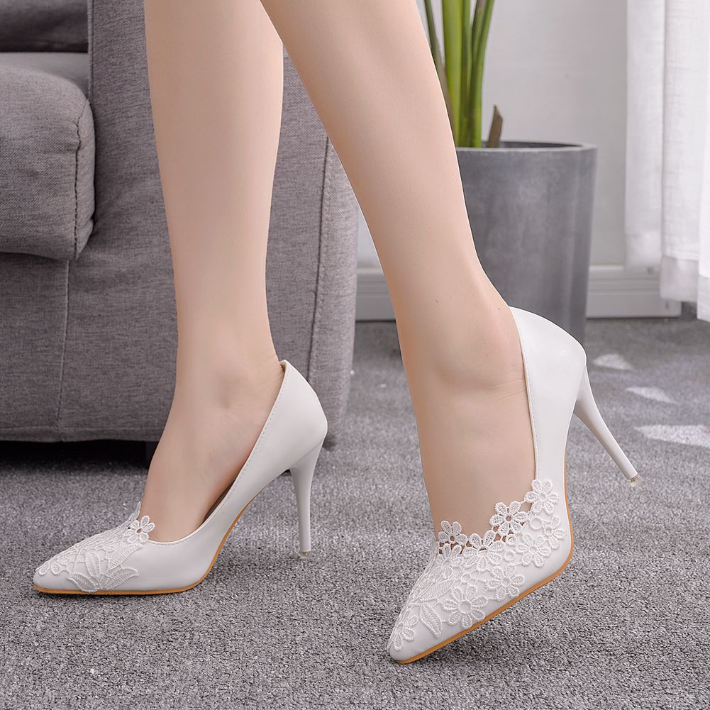 Women Lace Flora Stiletto Heel Pumps Wedding Shoes