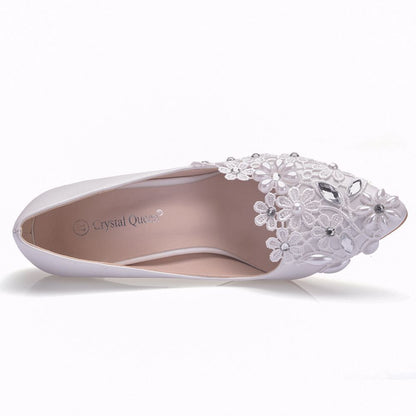 Women Rhinestone Pearl Flora Stiletto Heel Pumps Wedding Shoes