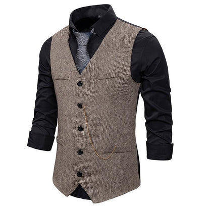 Men's Woollen Single Breasted Tough Guy Suit Vest