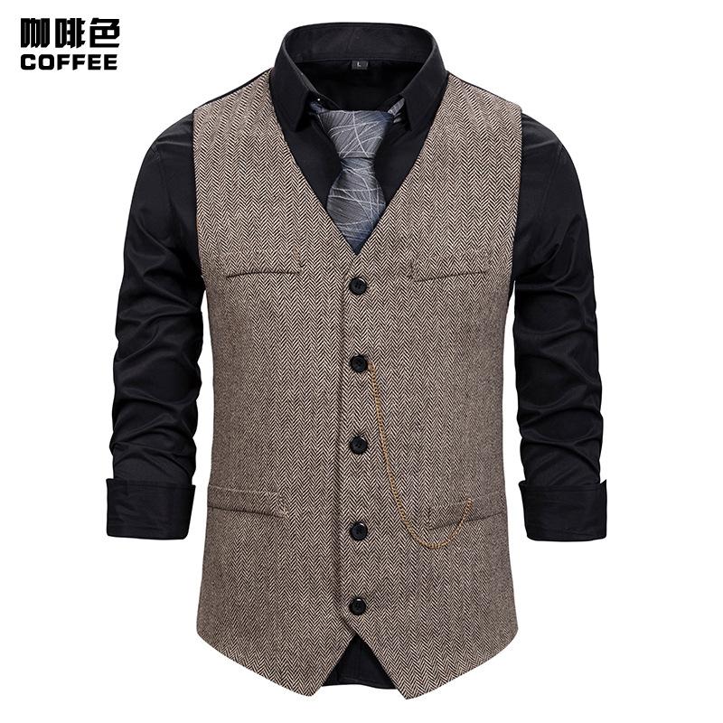 Men's Woollen Single Breasted Tough Guy Suit Vest