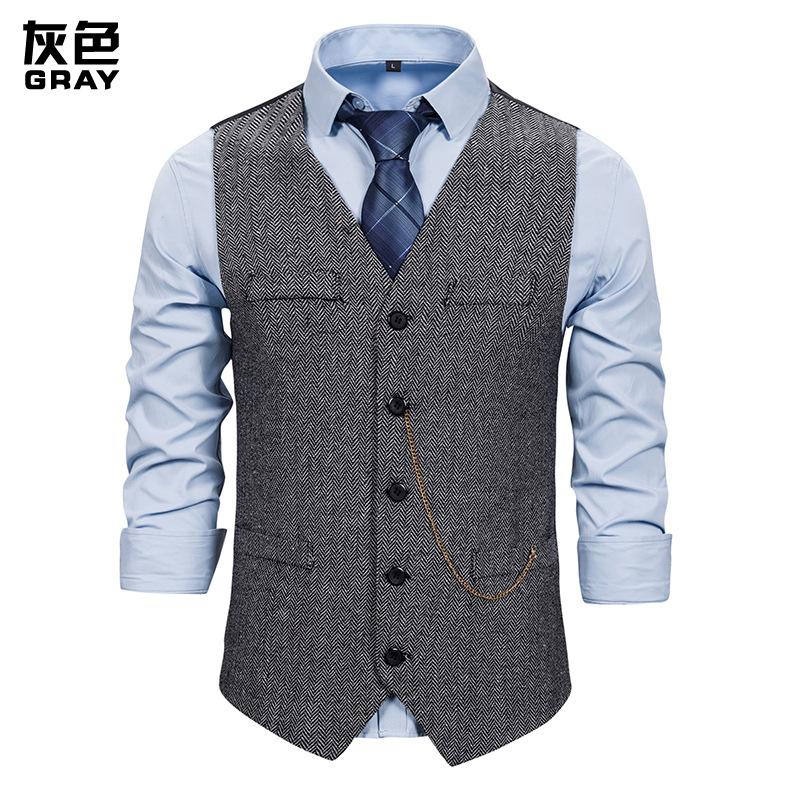 Men's Woollen Single Breasted Tough Guy Suit Vest