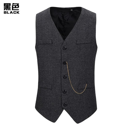 Men's Woollen Single Breasted Tough Guy Suit Vest