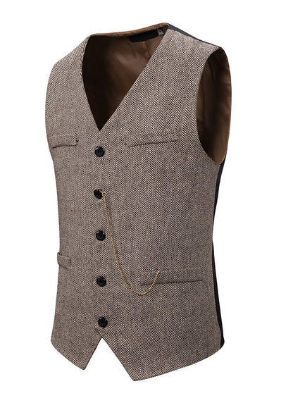 Men's Woollen Single Breasted Tough Guy Suit Vest