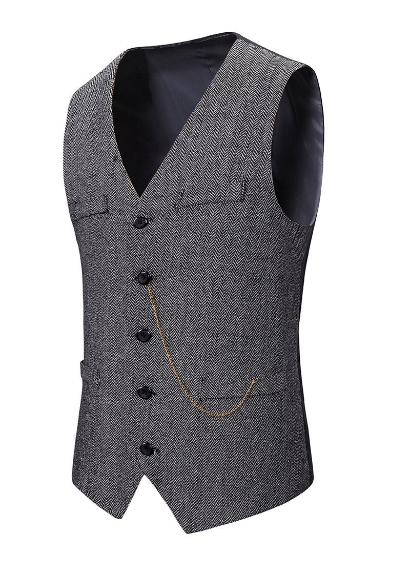 Men's Woollen Single Breasted Tough Guy Suit Vest