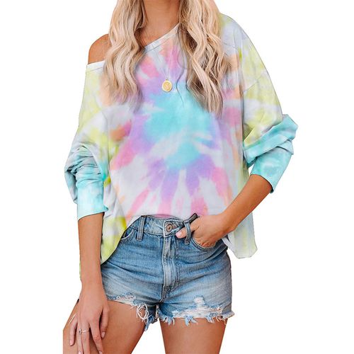 Women Tie-dye Gradient Off-the-shoulder T-shirt Long Sleeved Top