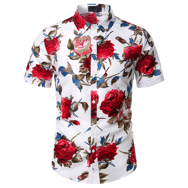 Men's Rose Print Short Sleeves Shirts