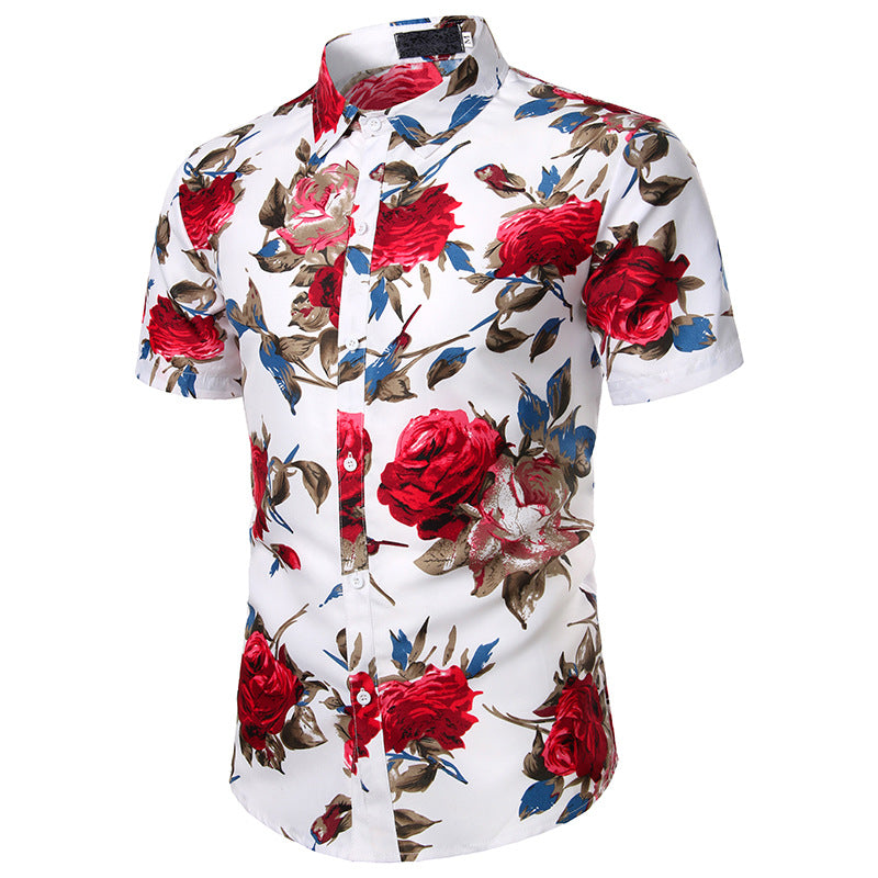 Men's Rose Print Short Sleeves Shirts