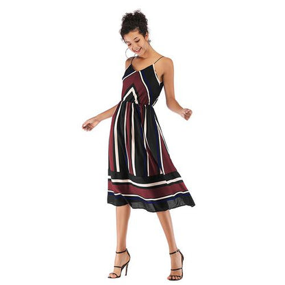 Striped Swing Skirt Irregular Chiffon Women Dresses