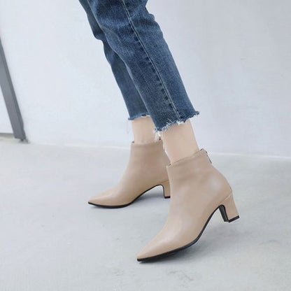 Pointed Toe Zipper Women's High Heeled Ankle Boots