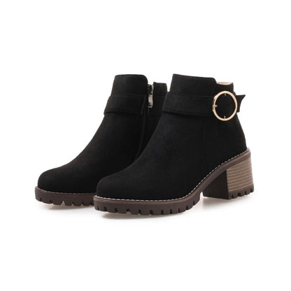 Women Buckle Belt High Heel Short Boots