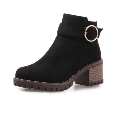 Women Buckle Belt High Heel Short Boots