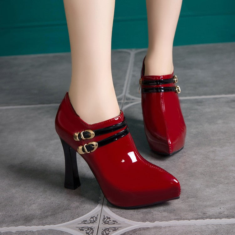 Women Double Buckle High Heels