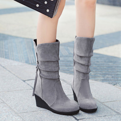 Women Wedge Heel Mid Calf Boots