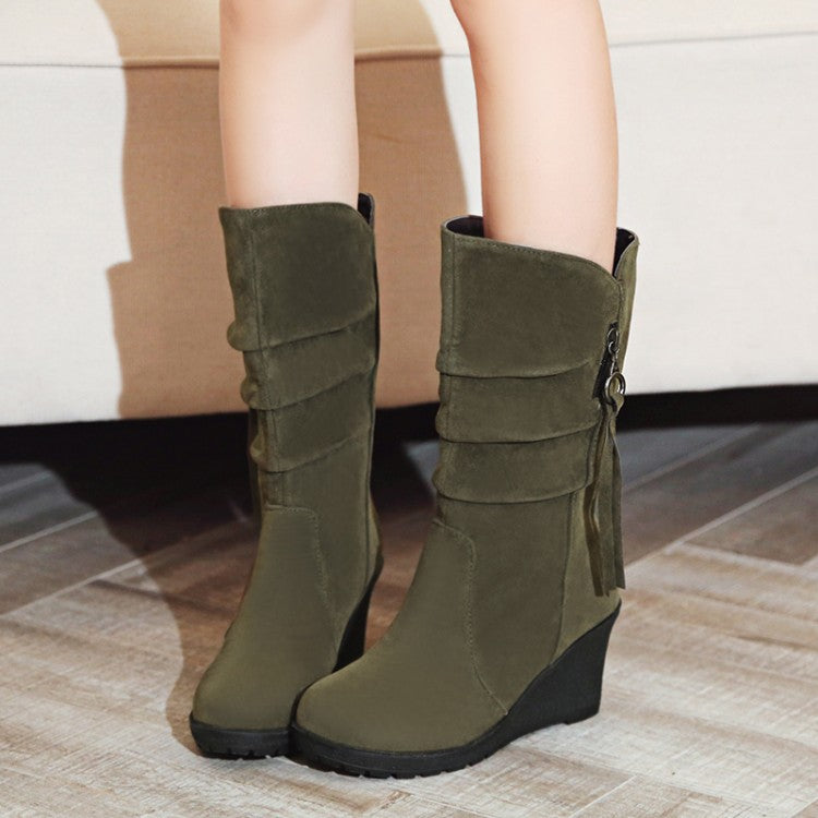 Women Wedge Heel Mid Calf Boots