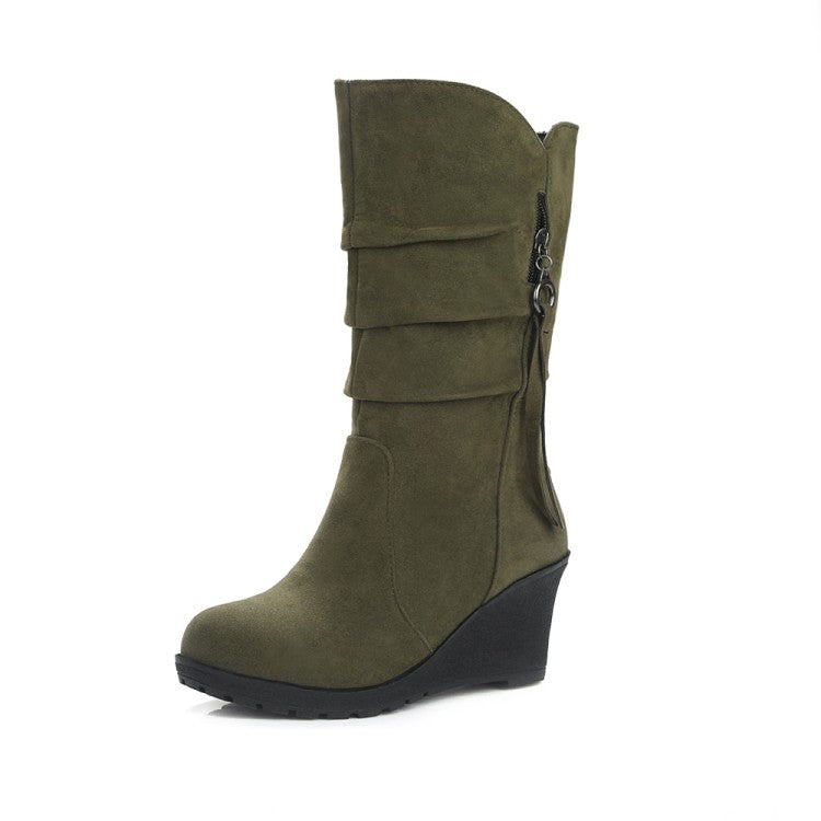 Women Wedge Heel Mid Calf Boots