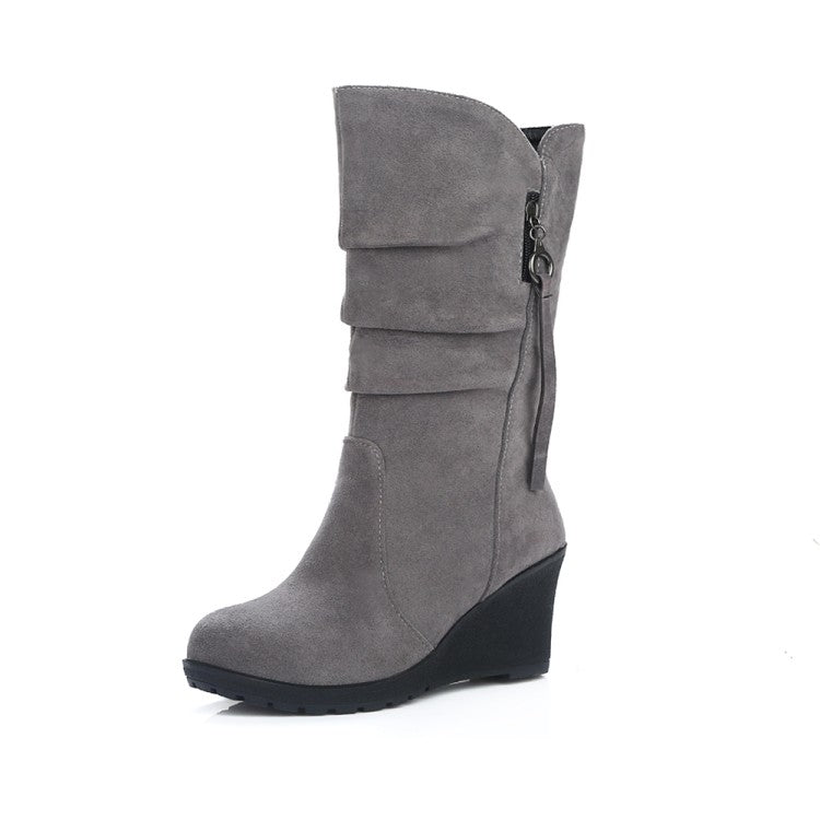 Women Wedge Heel Mid Calf Boots