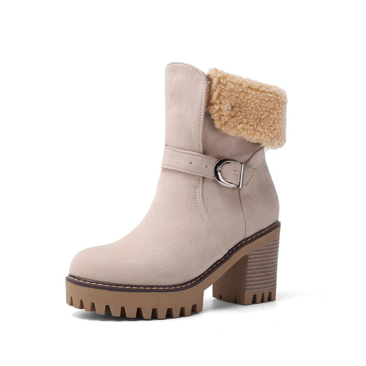 Women Buckle High Heels Short Boots