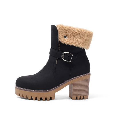 Women Buckle High Heels Short Boots