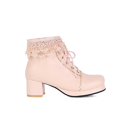 Women Lolita Lace High Heel Short Boots