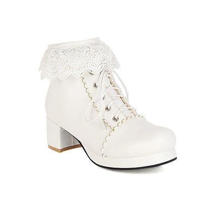 Women Lolita Lace High Heel Short Boots