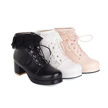 Women Lolita Lace High Heel Short Boots